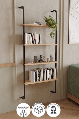 Bofigo 4 Raflı Duvara Monte Kitaplık Dekoratif Kitaplık Çam