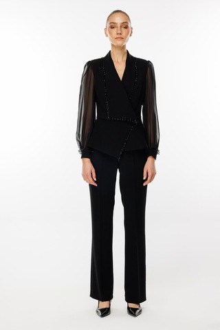 Moda İlgi Kadın Boncuk Detaylı Kısa Ceket T07527 Siyah Siyah