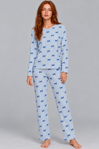 Womanandkids Night Mavi Kadın Desenli İkili Rahat Pijama Takımı 4815