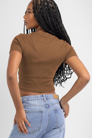 Madmext Kahverengi Basic Crop Kadın Tişört Mg1772-kahverengi Kahverengi