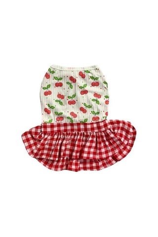 Gedyco Kirazlı Kareli Küçük Irk Köpek Elbisesi