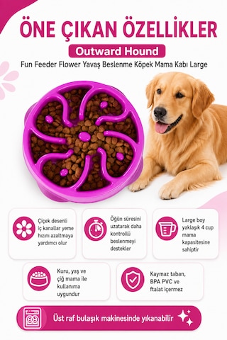 Outward Hound Fun Feeder Flower Yavaş Beslenme Köpek Mama Kabı Large