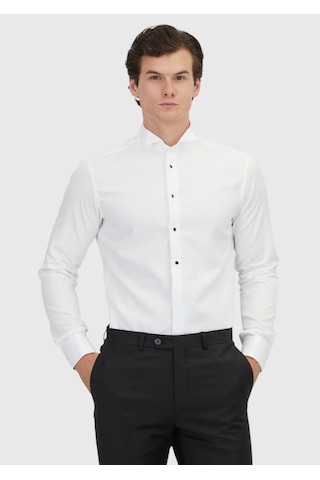 Ramsey Beyaz Slim Fit Düz Manşet Smokin Gömlek beyaz white