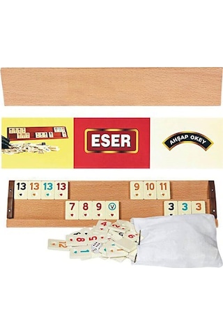 Eser Ahşap Okey Takımı - Klasik 4'lü Istaka Seti - Taş Saklama Torbalı