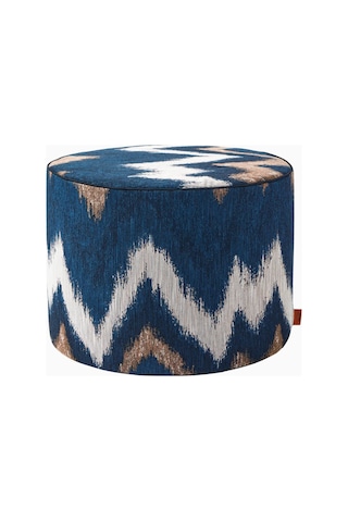 Missoni Ikat Zigzag Puf, Mavi-çok Renkli Italyan Tasarım Yuvarlak Puflar 40 X 30 Cm