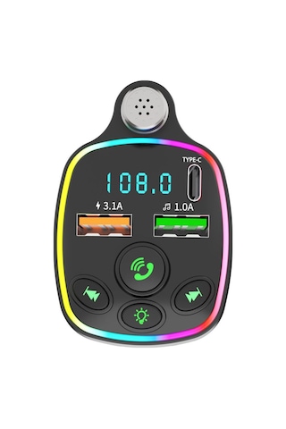 Bluetooth Araç Kiti Araç Fm Transmitter Usb Type-c Mp3 Sd Kart Flash Için Uygun Pd Çakmaklık Girişli