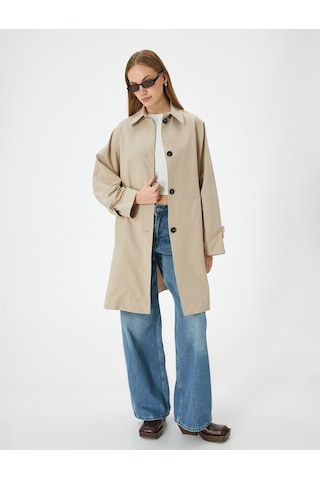 Koton Kruvaze Oversize Trençkot Düğmeli Cep Detaylı Bej 4sak00059ew Ekru