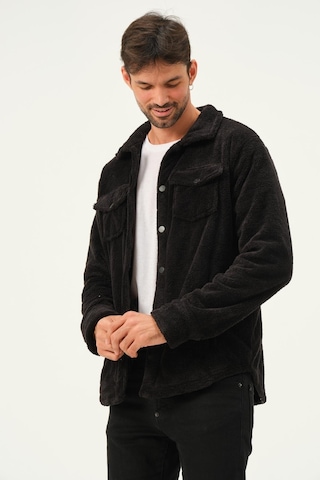 Erkek Çıt Çıt Detaylı Cepli Peluş Ceket Siyah