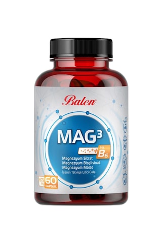 Balen Mag 3 Magnezyum Sitrat Bisglisinat Malat 679 Mg Takviye Edici Gıda 2 x 60 Kapsül