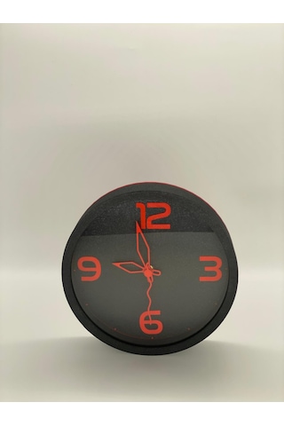Modern Ve Sade Duvar Saati, Siyah Kasa, Siyah & Kırmızı Siyah