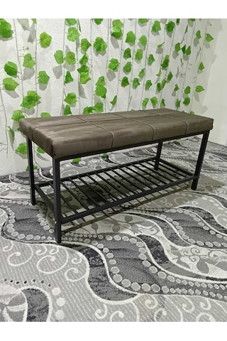 Özcan Metal Metal Ayaklı Raflı Bench Puf Bank Antre Mutfak Salon Yatak Odası Puf Bank 105 40 Kahverengi