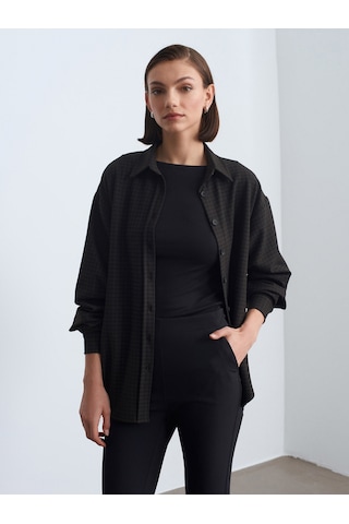Dilvin 50525 Melanjlı Oversize Gömlek-koyu Kahve Koyu Kahve