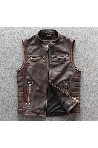 Motorcu Yelek Eskitme Hakiki Deri