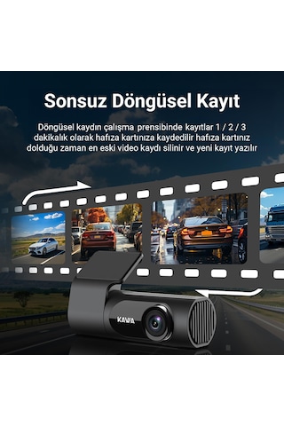 Kawa D6 3K 1620P 145° Geniş Açı Lens DSI-2 Gece Görüşlü G-Sensörlü WDR WiFi Araç Kamerası