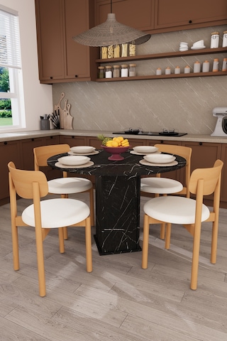 Modern Dolaplı 4 Kişilik Mutfak Yemek Masası Ve Sandalye %100 Mdf Mutfak Yemek Odası Masası Takımı Ymt04 Royal Mermer