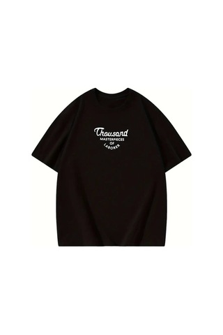 Efnaz Style Thousand Baskılı Oversize Bisiklet Yaka T-shirt - Siyah