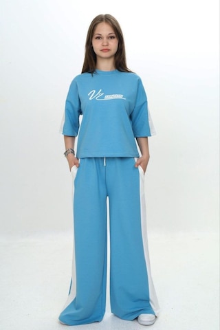 Kız Çocuk %100 Pamuk London Baskılı Oversize Garnili Truvakal Kollu Eşofman Takımı-293-eşt-0010 Turkuaz