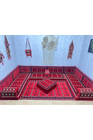 Coton Şark Köşesi Lüx Minderli Oda Takımı Kırmızı