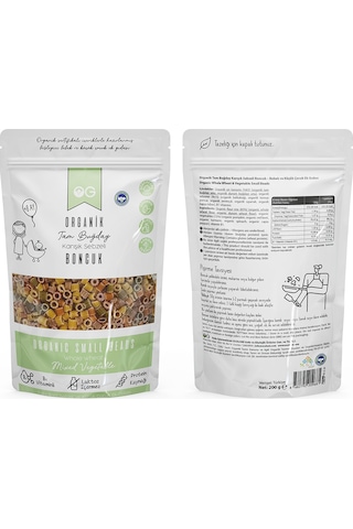 OG natural Organik Karışık Sebzeli Tam Buğday Boncuk Makarna 200 Gr +7 Ay