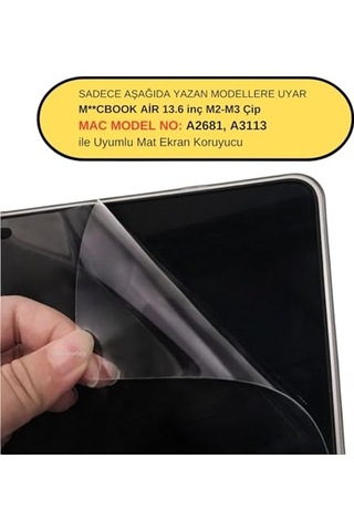 Ekran Air M2-m3-m4 13.6 Inç 13.6 Air A2681 A3113 A3240 İle Uyumlu Çizilmez Parlamaz Şeffaf