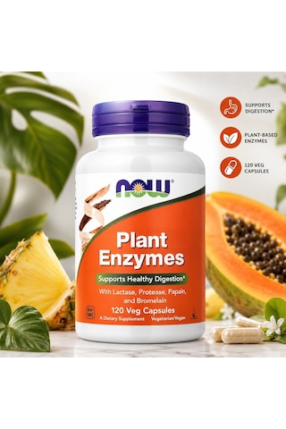 Now Foods Plant Enzymes With Lactase, Protease, Papain, And Bromelain 120 Veg Capsules