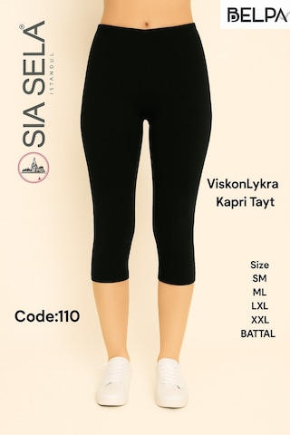 Belpa Sıla Sella Kadın Likralı Slim Fit Kapri Tayt Siyah