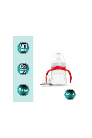 Mamajoo Kulplu Antikolik Alıştırma Biberonu 160 ml 6 Ay+ | Orta Akışlı, 2-in-1.