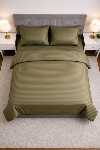 Tr Wova Home Olive Stripe Çift Kişilik Nevresim Takımı%90 Pamuk 83 Tel Saten Çizgili Lastikli Çarşaflı Yeşil Ne Genel