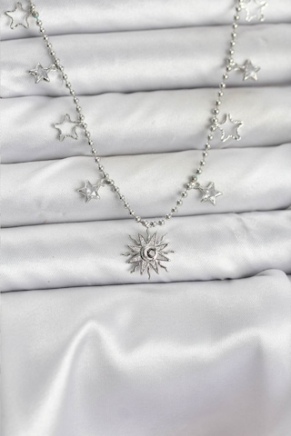 Pirinç Gümüş Renk Güneş Model Kadın Kolye Renkli