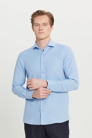 Altınyıldız Classıcs Erkek Acık Mavı Pamuklu Oxford Tailored Slim Fit Dar Kesim Küçük İtalyan Yaka Armürlü Gömlek