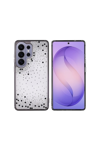 Galaxy Uyumlu S26 Ultra Kılıf Kamera Yükseltili Simli Damla Taşlı Silikon Pazarplus Şeffaf