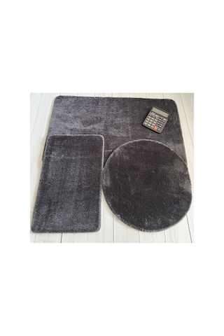 Sarar 3'lü Banyo Paspası Halısı Peluş Halı Klozet Takımı Antrasit 50x90-50x60-50x50