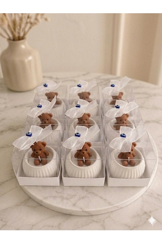 Kişiye Özel Ayıcıklı Taş Tozu Mumluk 20 Li Paket Kokusuz Bebek Doğum Hediyeliği Renk Seçenekli