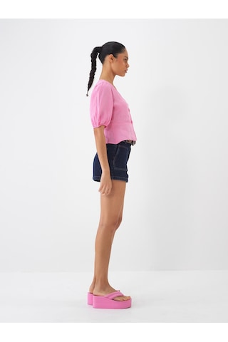 Xint Pembe %100 Keten Regular Fit Bluz 751075