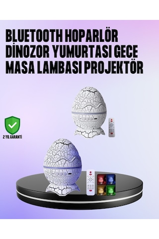 Dinozor Yumurtası Galaksi Projektör Gece Lambası 4'ü 1 Arada - Bluetooth Hoparlörlü