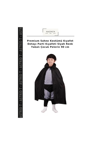 Astrid T Premium Sahne Kostümü Kıyafet Detayı Parti Kıyafeti Siyah Renk Yakalı Çocuk Pelerin 90 Cm