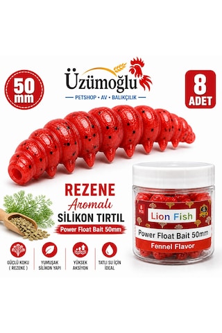 Üzümoğlu Kırmızı Rezene Aromalı Silikon Tırtıl 50mm 8 Adet Alabalık Yemi