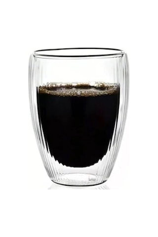 Çift Cidarlı Çizgili Cam, Kahve, Latte, Ekspresso, Meşrubat, Su Bardağı, 300 Ml, Cam Bardak, 1 Adet - 12322 Açık Kırmızı