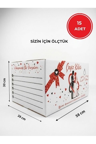 Yumeo 15'li Modern Çeyiz Kolisi Extra Kalın Büyük Boy Gelin Çeyiz Kutusu Taşıma Kolisi 58x38x30 Cm Beyaz