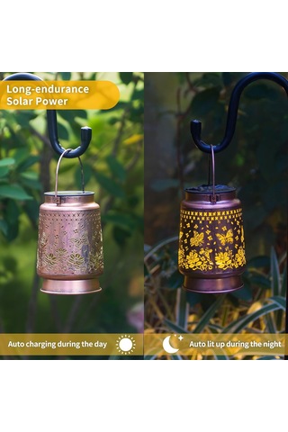 Kelebek Güneş Feneri Işıkları Açık Hava Asılı 2 Güneş Enerjili Kapak Sıcak Beyaz Ve Renkli, Metal Dekor Fenerleri- Led Dekoratif Işık S Sıcak Beyaz