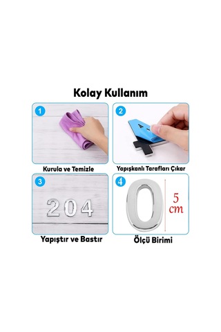 Lexroo Yapışkanlı Kapı Numarası Küçük Boy 50 Mm 5 Cm Numara 0 Rakam Sıfır Sayı Krom Renk Numaralar Standart