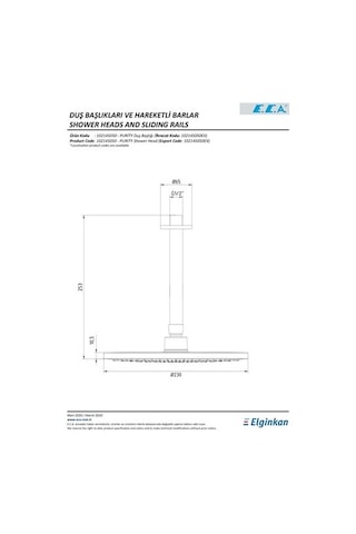 Eca Purity 1021450 Tavandan Oval Borulu Ankastre Tepe Duş Başlığı Krom