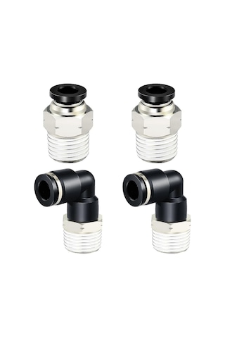 Pnömatik Dirsek Ve Düz Boru Kombinasyonu 1/4" Boru Dış Çapı X 1/2" Npt Dişli İtmeli Bağlantı Parçası 6mm 4 Adet