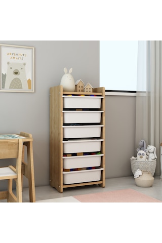 Lino 6 Sepetli Çok Amaçlı Oyuncak ve Düzenleme Dolabı Safir Meşe Mdf Açık Kahverengi