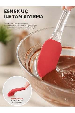 Beylini Silikon Spatula Premium Çok Amaçlı Esnek Uçlu Çıkarılabilir Başlıklı Isıya Dayanıklı Pasta Mutfak Kırmızı