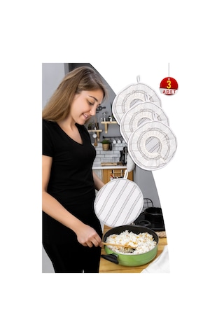 3 Adet Şık Ve Pratik Demlematik: Pilav Demleme Örtüsü , Tencere Kapağı Bonesikrem Gri Çizgili