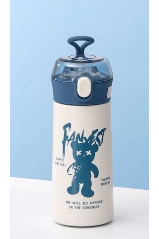 Paslanmaz Çelik Termos Su Şişesi 350ml Pipetli Krem İthal Ürün Çok Renkli