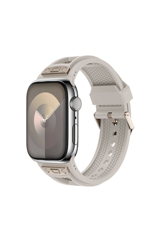 Apple Uyumlu Watch 7 45mm Zore Krd-117 Hava Alabilen Delikli Metal Süslemeli Desenli Silikon Kordon-titanyu