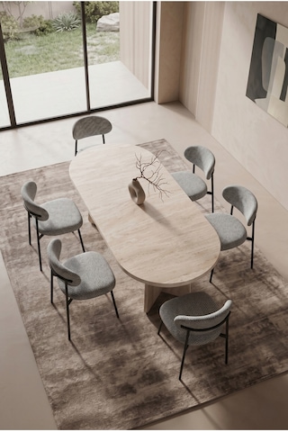 Hopilon Bohem 90x168 Sabit Yemek Masası Mutfak Masası Takımı 6'lı Polo Sandalye Takımı Haki