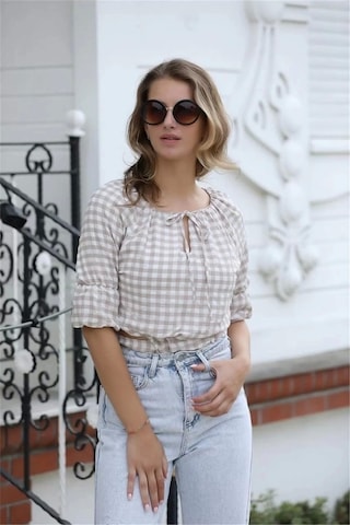 Lodmela Bağlama Detaylı Crop Bluz 1736vizon